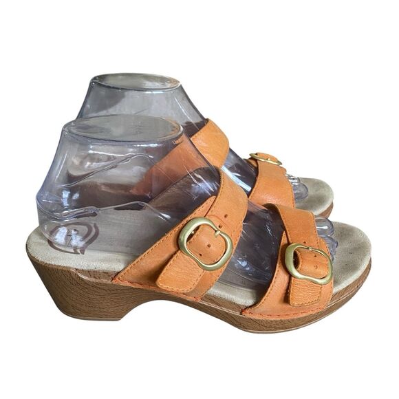 Dansko Sophie Wedge Slide Sandals 8.5-9/EU 39 Orange Leather Comfort Work Casual - Picture 1 of 7
